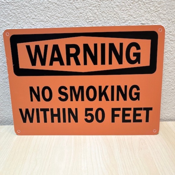 Sign: Warning: No Smoking Within 50 Feet. Orange & Black. 14x10. Unused, - Picture 1 of 5